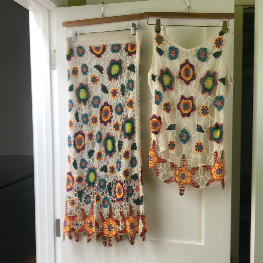 Crocheted blouse and skirt